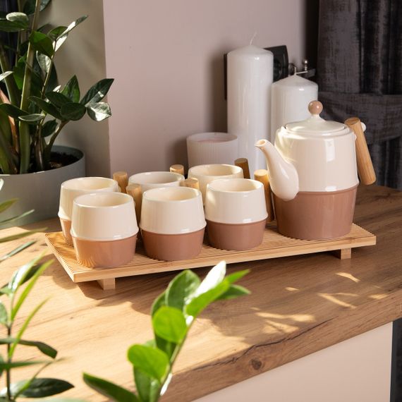 Чайный сервизна 6 персон с бамбуковой подставкой коричневый HP-15-21 | Зображення 5