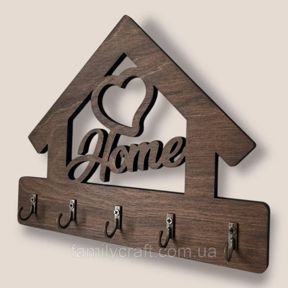 Ключниця настінна з серцем Home (Будинок) венге на 5 гачків, дерев'яна вішалка тримач для ключів у передпокій | Зображення 6