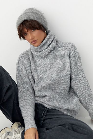 Жіноча в'язана туніка з високою горловиною - сірий цвет, ONE SIZE (є розміри) | Зображення 4