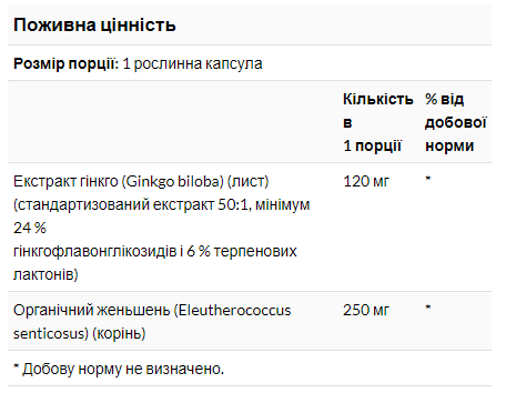 Ginkgo Biloba 120mg - 50 vcaps | Зображення 1