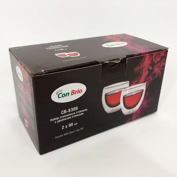 Набор стаканов с двойным дном Con Brio CB-8309-2 90 мл 2 шт, стеклянные чашки с двойным дном | Зображення 5