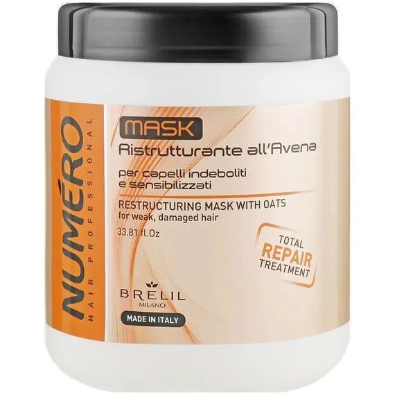 Восстанавливающая маска для волос с экстрактом овса Brelil Professional Numero Total Repair Mask (1000 мл | Зображення 1