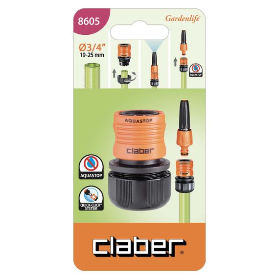 Конектор для поливального шлангу 3/4" з системою "Aquastop" Claber 8605 | Зображення 1