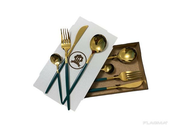 Набор столовых приборов Kitchen зелёный на 2 персоны