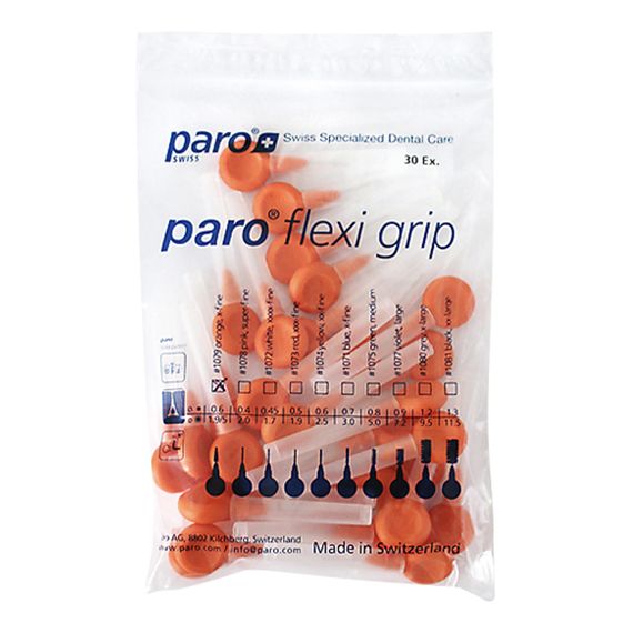 Міжзубні щітки paro® FLEXI-GRIP, x-тонкі, помаранчеві, конічні (Ø щітки 1.9/5 мм, ДОО* 0.9 мм), 1уп. х 30 шт. | Зображення 1