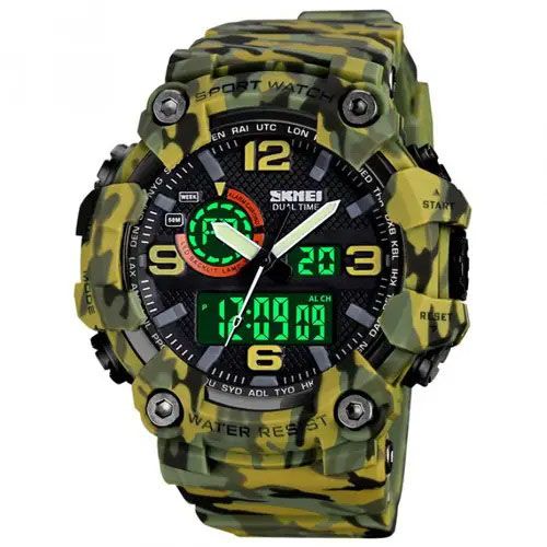 Годинник наручний чоловічий SKMEI 1520CMGN CAMO GREEN, годинник військовий чоловічий, для військовослужбовців. Колір: камуфляж | Зображення 1