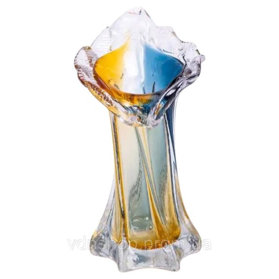 Декоративная стеклянная ваза для цветов 22 см фигурная ваза 200 мл Желто-синяя HP-9-6