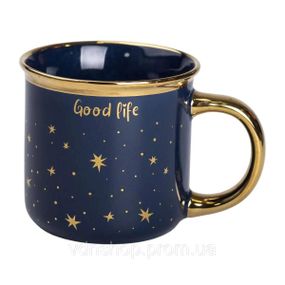 Чашка порцелянова із золотим обідком та позолоченою ручкою 320 (мл) Good life Синя RX-N231506BL