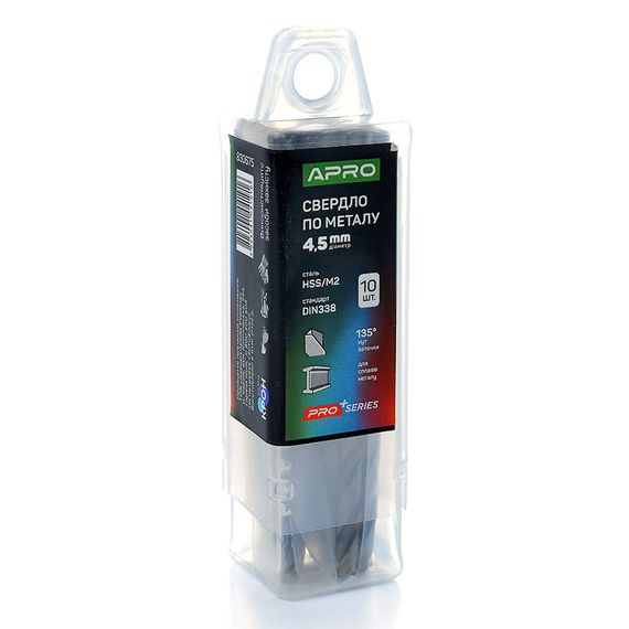 Свердло для металу HSS/M2 (6542) Ø 4,5 мм (тубус, кратність10 шт.) PRO APRO 8306751