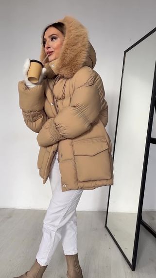 Пуховик с опушкой Cresh Puffer, карамель | Зображення 5