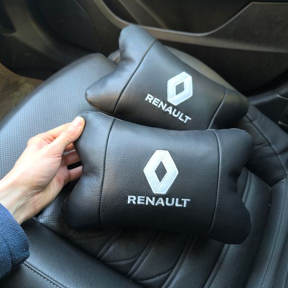 Набір подушок 2шт для авто Renault, натуральна шкіра, на підголівник у машину з логотипом Рено | Зображення 8
