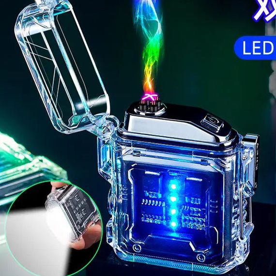 Дуговая электроимпульсная зажигалка с фонариком водонепроницаемая HL-517, с зарядкой ветрозащитная