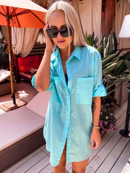 Женская тонкая летняя пляжная рубашка с длинным рукавом LK10151 размер 48/50 цвет бирюзовый | Зображення 3