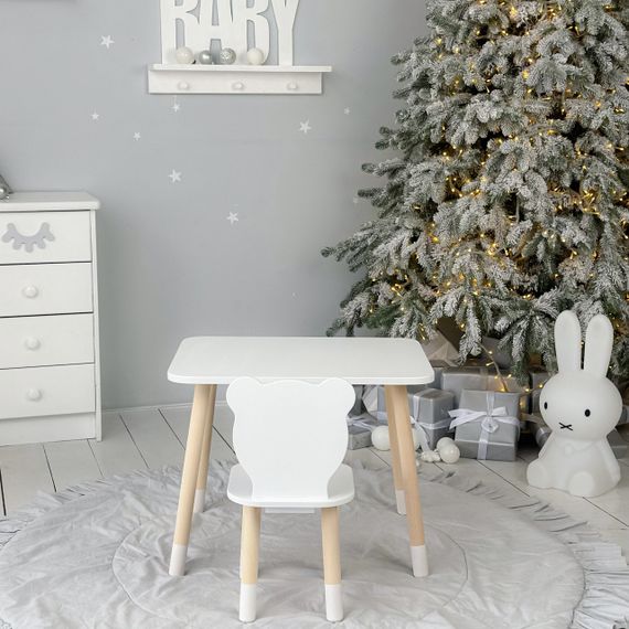 Прямокутний стіл і стільчик дитячий білий ведведик. Столик для уроків, ігор, їжі. | Зображення 3