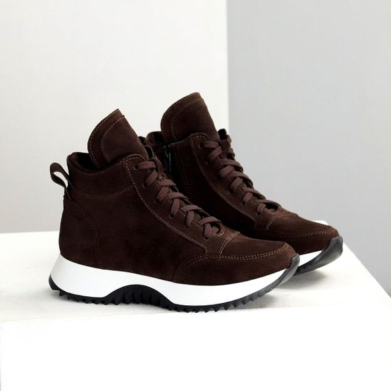 Шикарні спортивні замшеві черевики на флісі колір Шоколад | Зображення 2