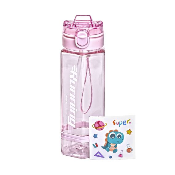 Бутылка для воды 760 мл с трубочкой и наклейками розовая HP-14-48P