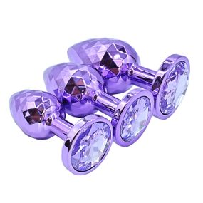 Набор фиолетовых анальных пробок Rhombus с фасетной огранкой (размер S, M, L)