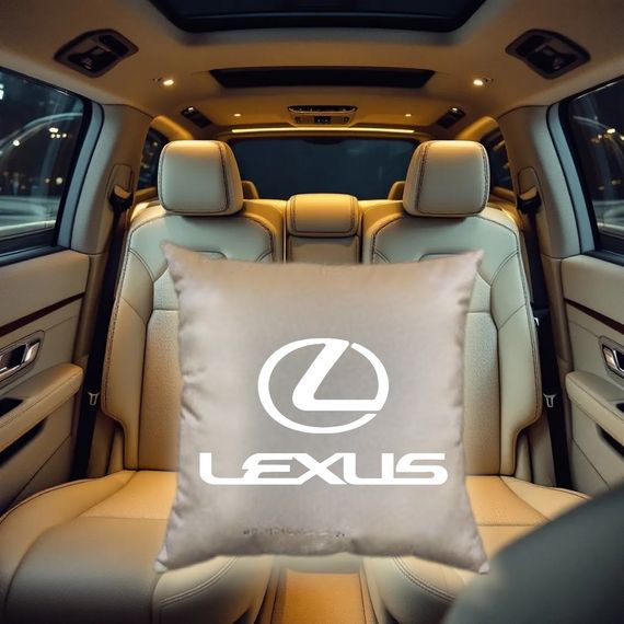 Авто Подушка c вышивкой логотипа марки лексус Lexus бежевый автомобилисту 02224