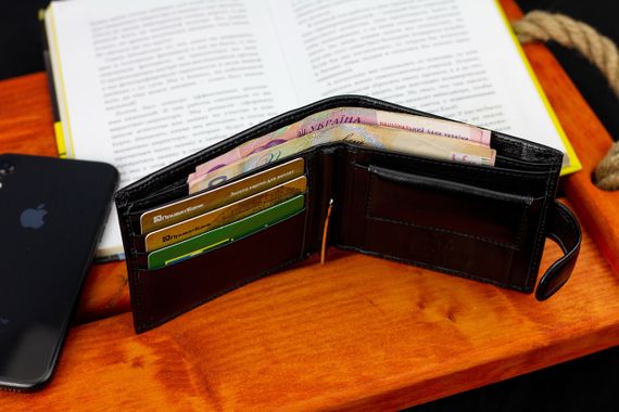 Черное кожаное мужское портмоне с зажимом для денег Marco Coverna MC-2006H-1 | Зображення 8