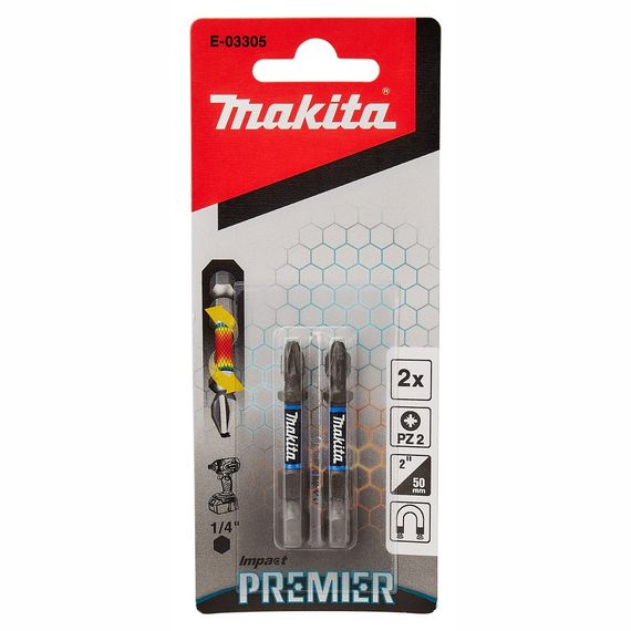 Биты торсионные PZ2 50 мм Makita Impact Premier E-03305 (2 шт) | Зображення 1