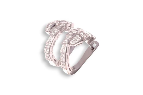 Серьги «Змеи» из белого золота с фианитами S-0353 | Зображення 1