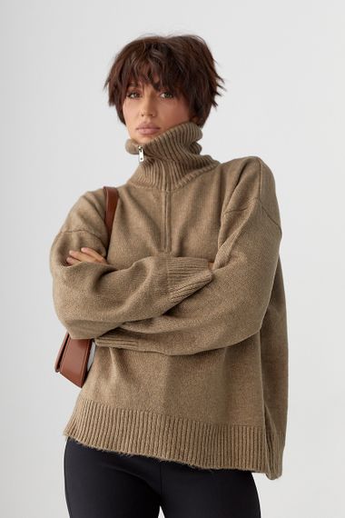 Однотонний в'язаний светр оверсайз із широкими рукавами - коричневий цвет, ONE SIZE (є розміри) | Зображення 4