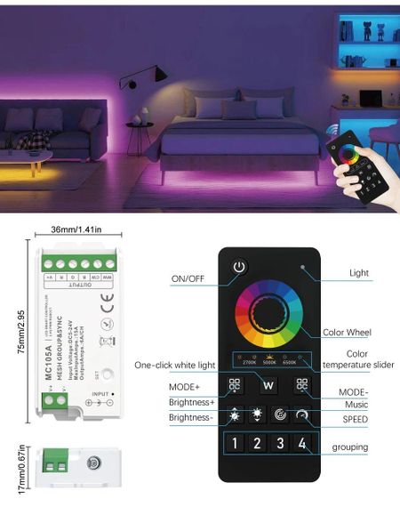 Пульт управління PROLUM 4-Zone RGB+CCT Wi-Fi TUYA TOUCH Чорний Series HomeLink | Зображення 4