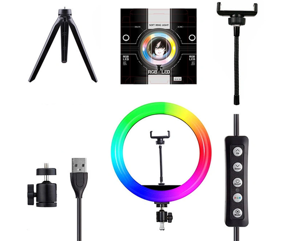 LED лампа со штативом XPRO LIVE LIGHT MJ26, студийная 360° светодиодная, диаметр 26 см RGB обеспечит равномерный, мягкий студийный свет  (956_959) | Зображення 4