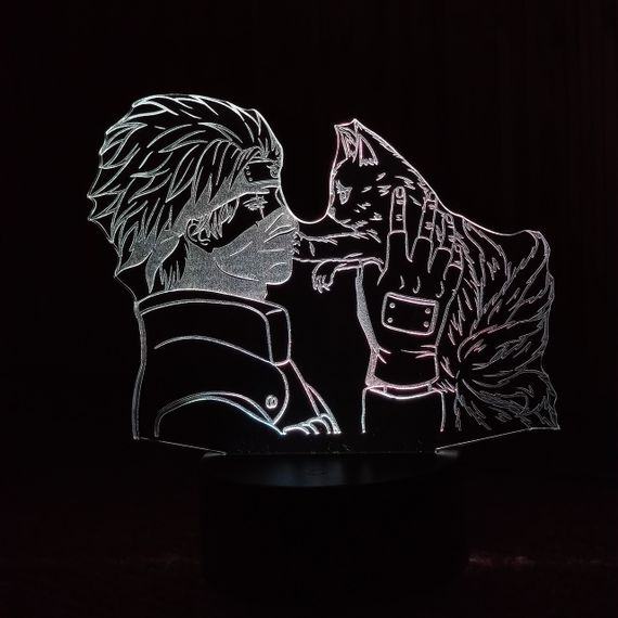 Акриловий світильник-нічник Какаши та Курама білий tty-n000496