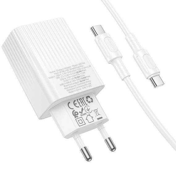 МЗП Borofone BAS76A Source PD30W+QC3.0 (1USB-A/1C) + кабель Type-C to Type-C White | Зображення 4