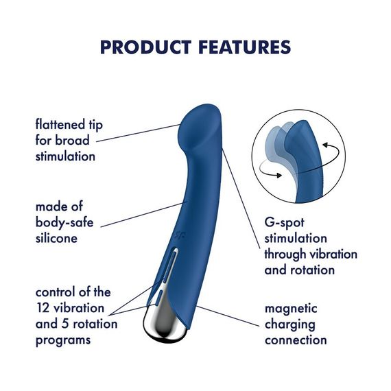 Вібратор з ротацією Satisfyer Spinning G-Spot 1 Blue, плоский майданчик для стимуляції точки G | Зображення 6