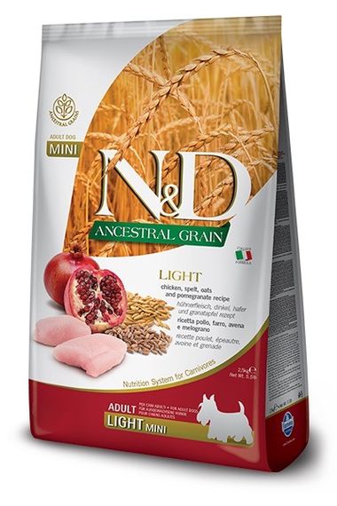Сухий корм для зниження ваги собак малих порід Farmina N&D LG Light Chicken & Pomegranate Adult Mini, 2.5 кг