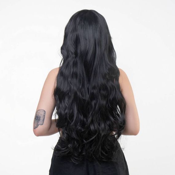 Перука довга хвиляста з чубчиком Fetish Hair чорний, 80 см | Зображення 3