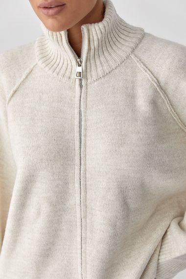 В'язаний кардиган на блискавці вільного фасону - бежевий цвет, ONE SIZE (є розміри) | Зображення 3