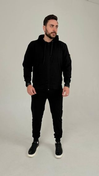 Спортивний костюм Stone Island з худі на молнії чорний | Зображення 1