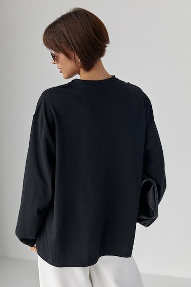 Лонг вільного фасону з написом - чорний цвет, ONE SIZE (є розміри) | Зображення 1