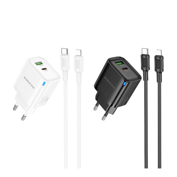 Сетевое Зарядное Устройство Borofone BA83A 1USB-C/1USB PD/QC 20W+Type-C to Lightning