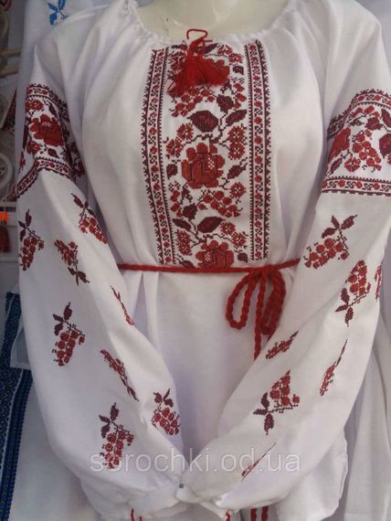 Блузка жіноча , біла , вишивка квіти "маки з калиною" матеріал шифон. | Зображення 2
