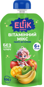 Дитяче пюре Вітамінний мікс із яблук, персиків, бананів, манго Elfik Magic 100 г