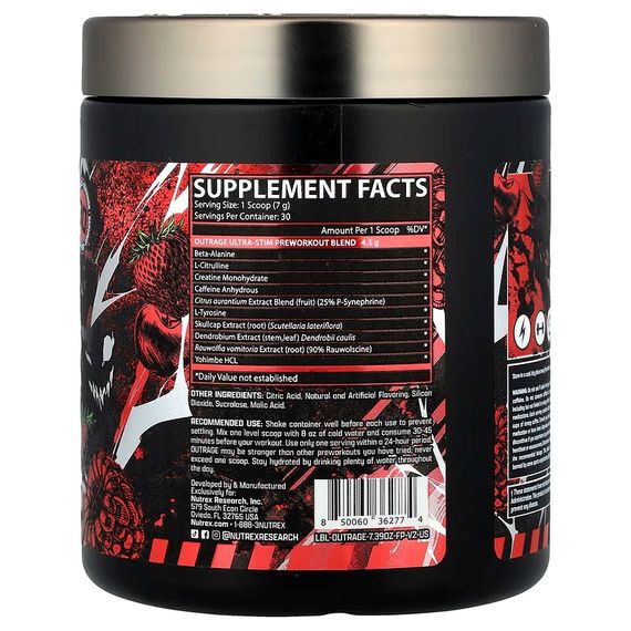 Передтренувальний комплекс Nutrex Outrage Ultra Stim Pre Workout 209,64 г, Fruit Punch | Зображення 1