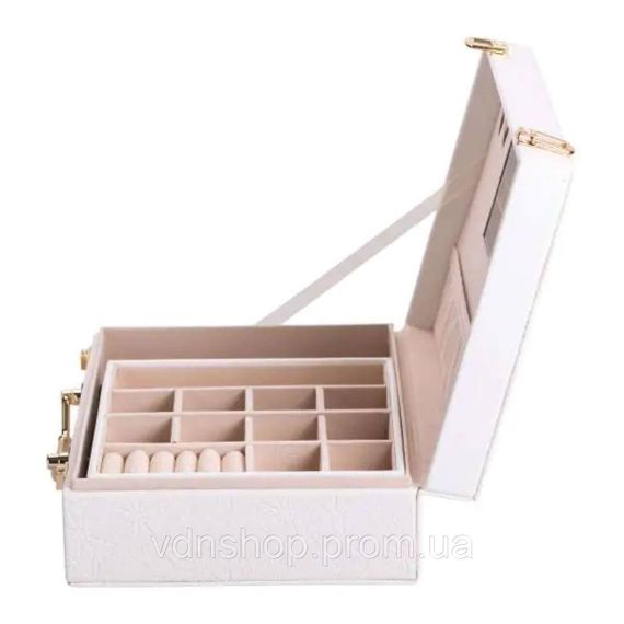 Шкатулка для украшений из эко кожи 2 яруса с зеркалом органайзер для ювелирных изделий HP-5-15W | Зображення 4