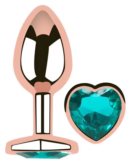Анальна пробка EGZO Rose Gold Heart Plug S з бірюзовим кристалом, металева Sex Aura | Зображення 1