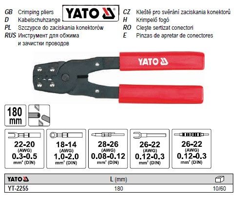 Клещи обжимные 180 мм YATO YT-2255