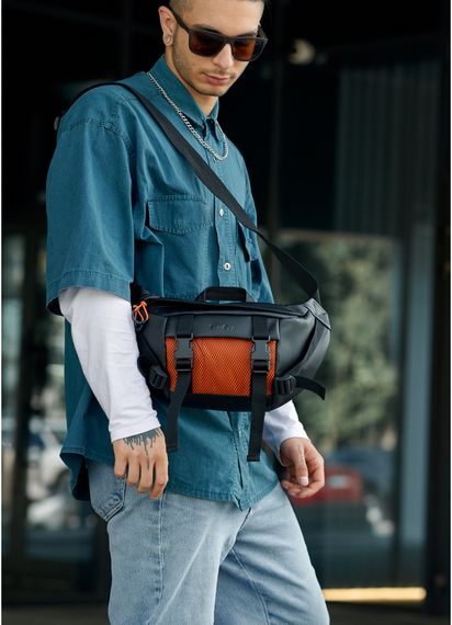 Чоловіча сумка бананка Sambag Dynamicdart чорно-помаранчева 38 × 21 × 7 см (80411129m) | Зображення 7