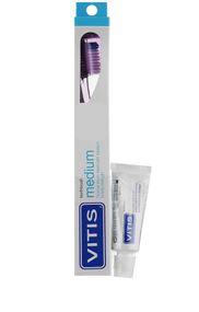 Зубна щітка VITIS MEDIUM фіолетова, середньої жорсткості + паста VITIS WHITENING, 15 мл (DENTAID)