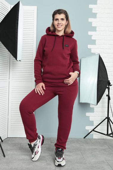 Женский теплый спортивный костюм на флисе худи и штаны, GF5701 цвет бордовый, размер 50/52 | Зображення 2