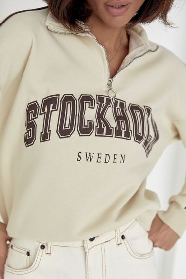 Свитшот с молнией на горловине и принтом Stockholm кремовый цвет L | Зображення 3