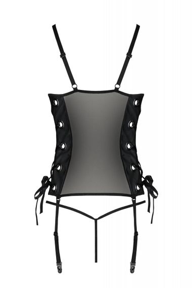 Сетчатый корсет из экокожи Passion MALWIA CORSET 4XL/5XL black, с люверсами и съемными пажами Sex Aura | Зображення 3