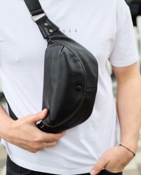 Бананка топова шкіряна чоловіча модна містка повсякденна  чорна TD-37698 | Зображення 5