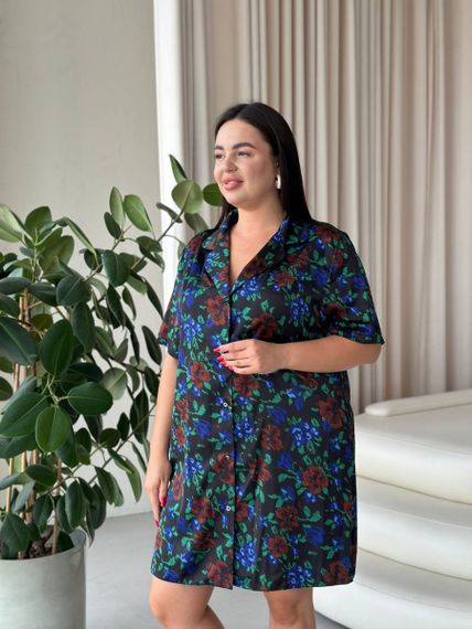 Шовкова сорочка на ґудзиках для дому PLUS SIZE | Зображення 1